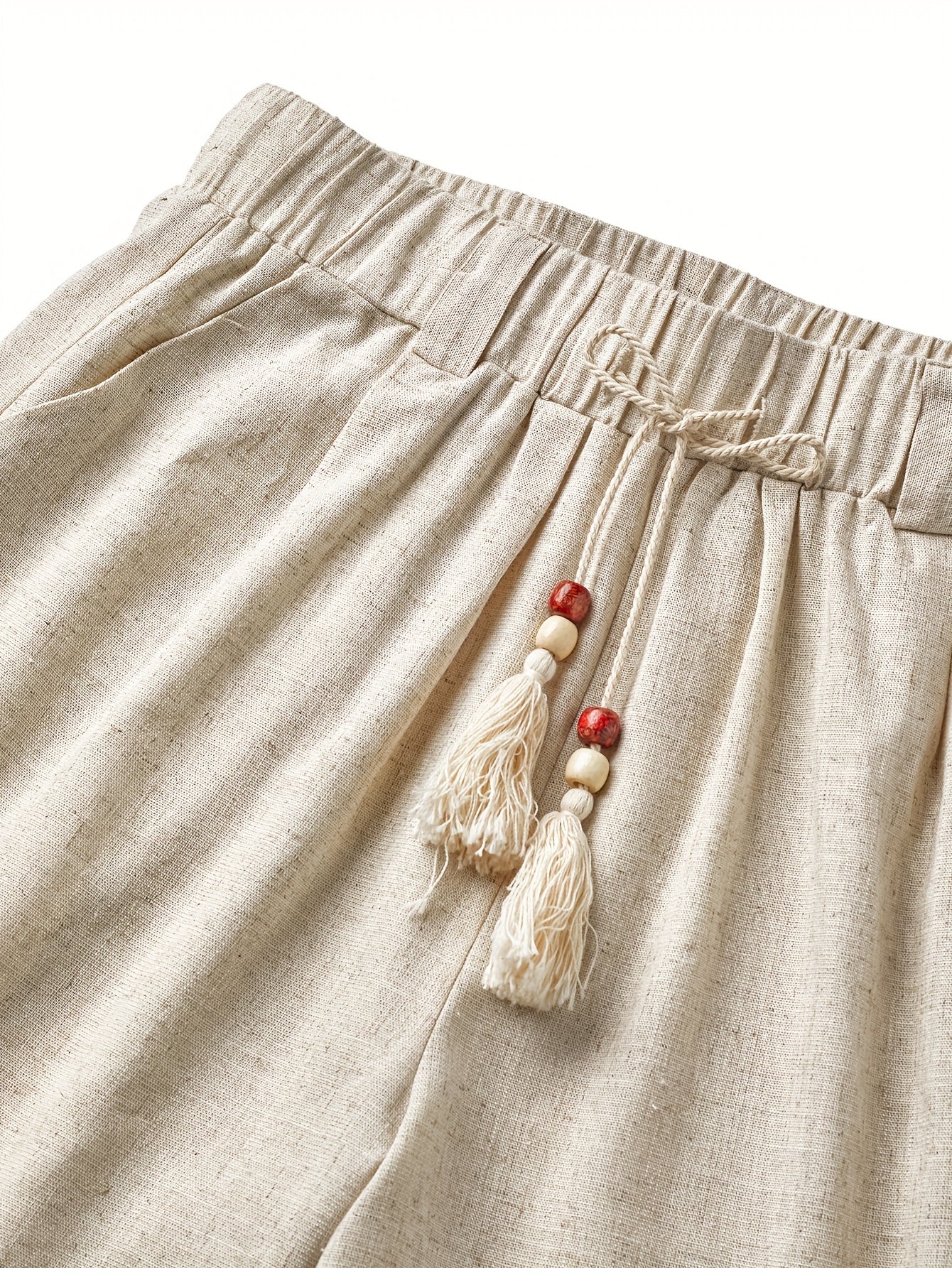 Men's Boho-Style Shorts with Decorative Drawstring and Tassels – Casual Summer Pants for Leisure and Vacation