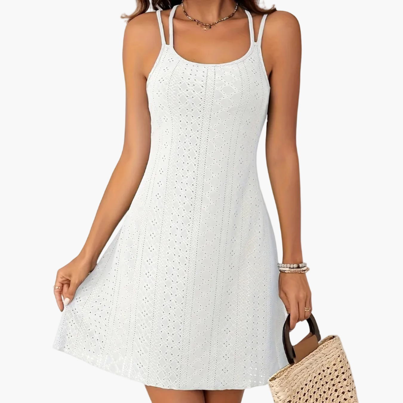 Women's Summer A-Line Mini Dress with Double Straps – Elegant Casual Look