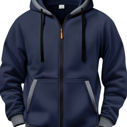 Unisex Kapuzenjacke mit Reißverschluss, kontrastfarbener Kapuze und Taschen, Rosa