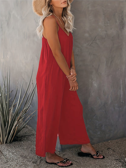 Women's jumpsuit with spaghetti straps and wide legs – Casual one-piece for spring and summer