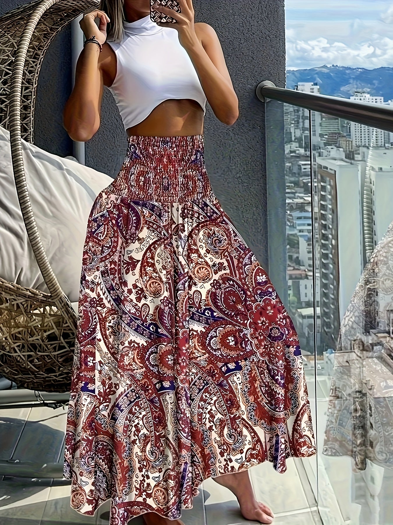 Women's maxi skirt with tropical floral pattern – Elegant summer skirt for leisure and vacation