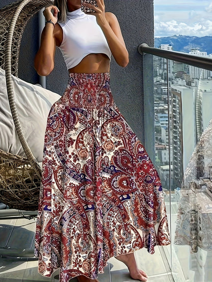 Women's maxi skirt with tropical floral pattern – Elegant summer skirt for leisure and vacation
