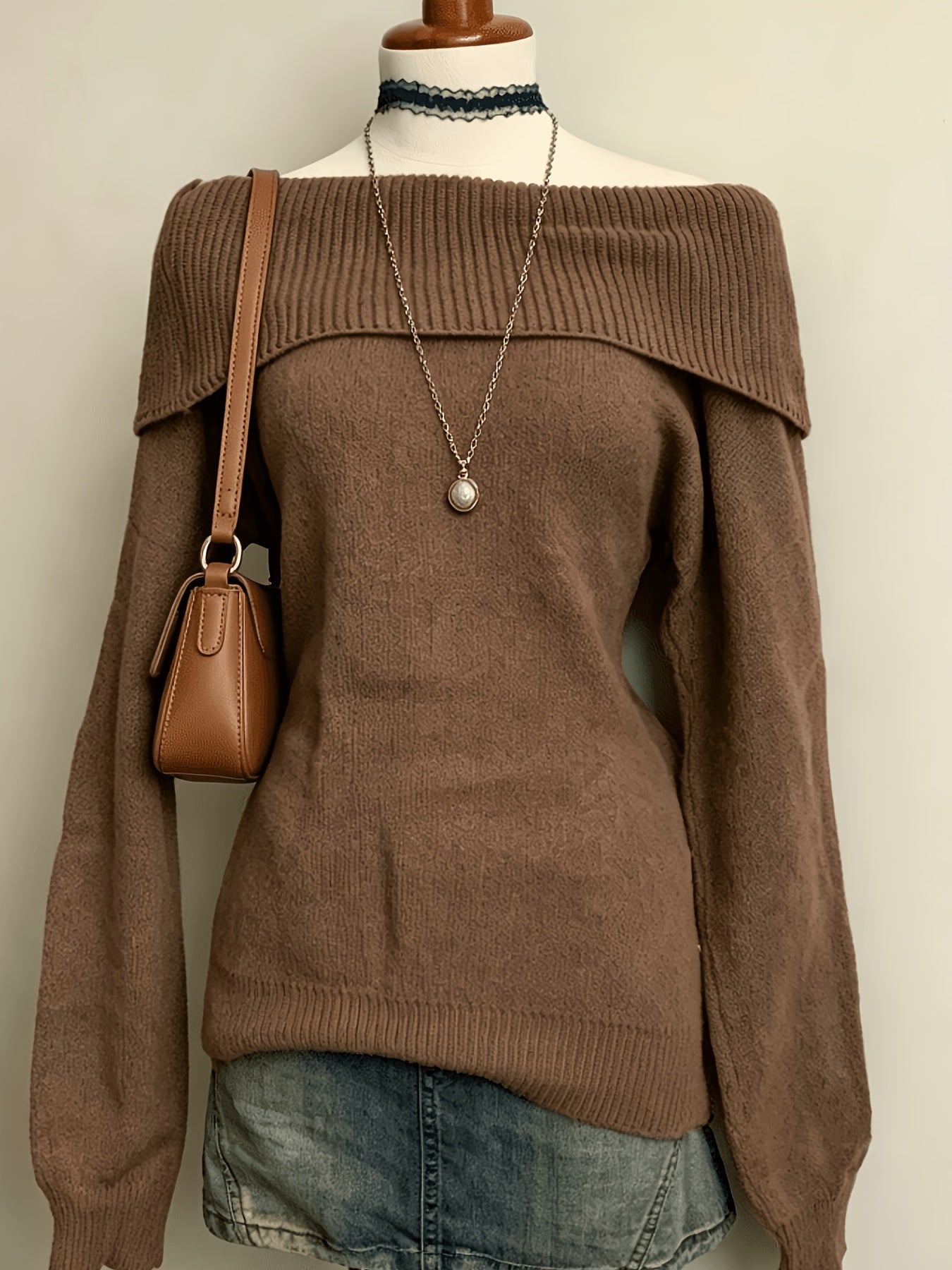 Women's off-the-shoulder knit sweater with a scoop neckline – Multiple colors
