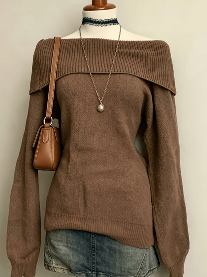 Women's off-the-shoulder knit sweater with a scoop neckline – Multiple colors