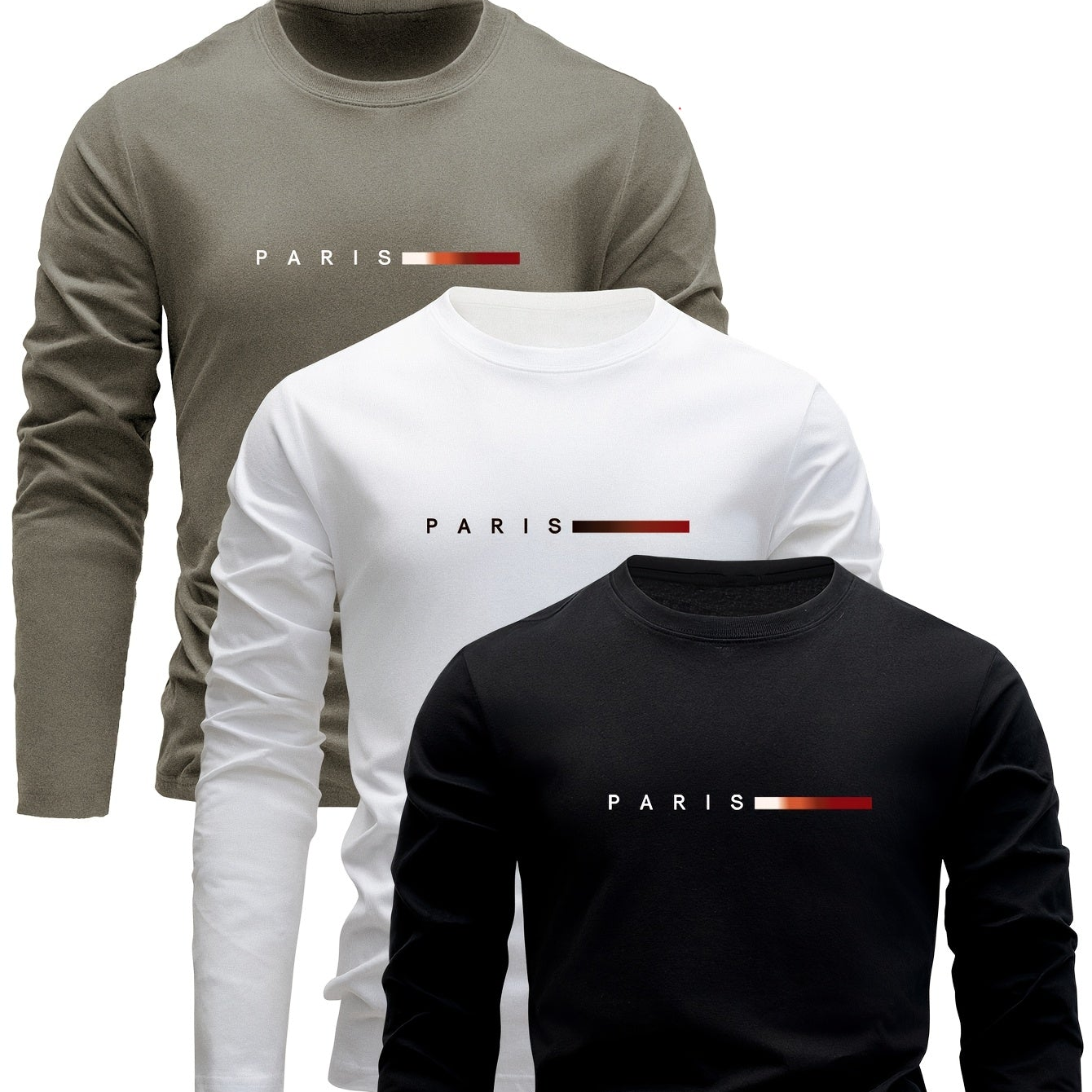 Men's long-sleeve T-shirt 3-piece set "Paris" crew neck