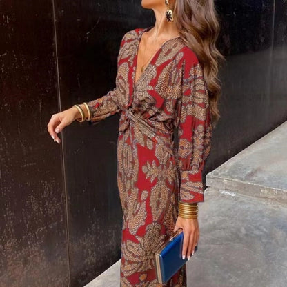 Sophie – Painted V-neck Dress with Nine Quarter Sleeves