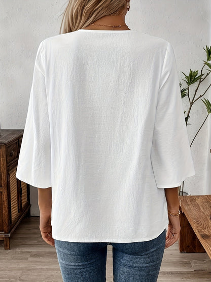 Women's Boho-Style Blouse with Embroidery and 3/4 Sleeves – Perfect for Casual and Everyday Wear