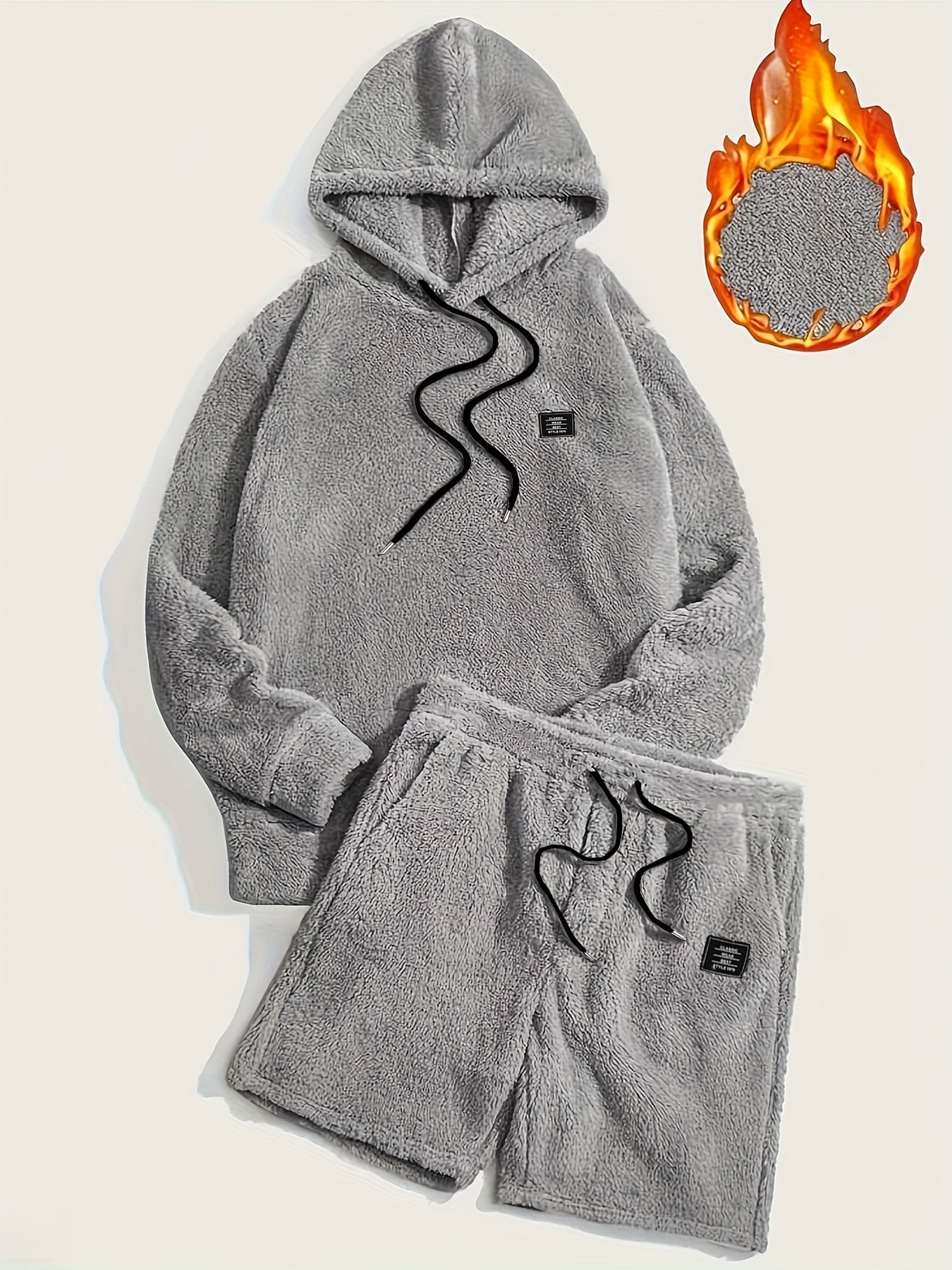 Unisex Teddyfleece Hoodie & Shorts Set Plüsch Hausanzug