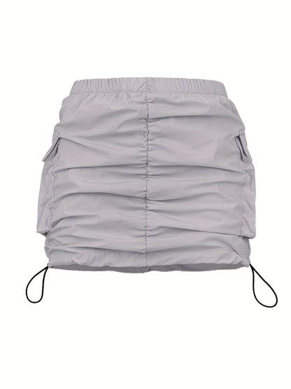 Damen Utility Minirock mit Kordelzug und Cargotaschen – Streetstyle Freizeitrock