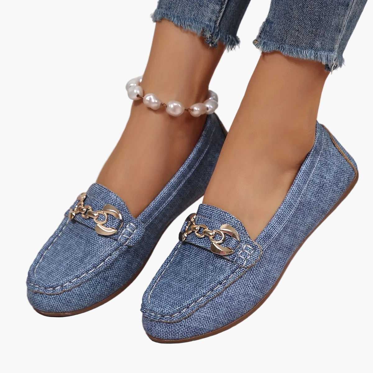 Women's Slip-On Moccasins with Chain Decoration – Fashionable Loafers for Everyday and Leisure Wear