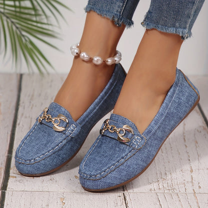 Women's Slip-On Moccasins with Chain Decoration – Fashionable Loafers for Everyday and Leisure Wear
