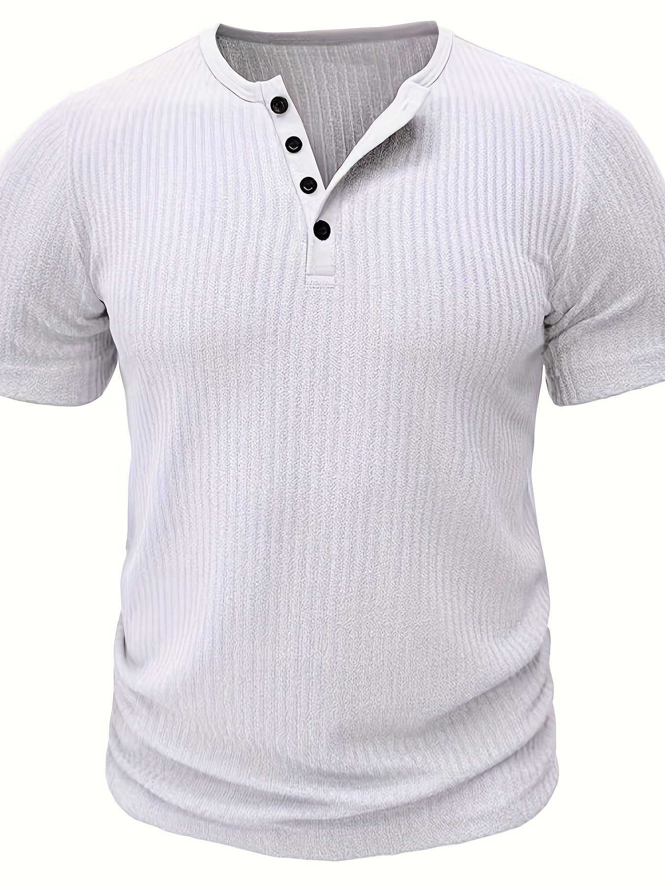 Men's Short-Sleeve Henley T-Shirt with Button Placket – Ribbed Casual Shirt for Everyday and Summer