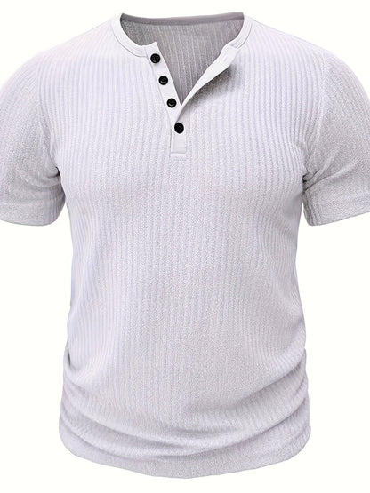 Men's Short-Sleeve Henley T-Shirt with Button Placket – Ribbed Casual Shirt for Everyday and Summer