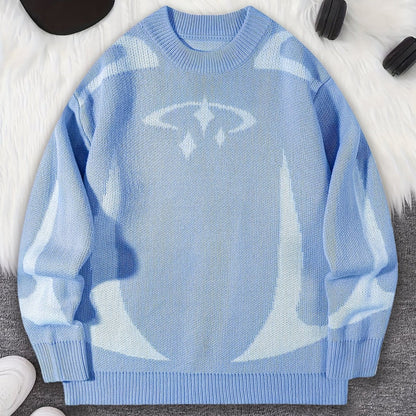 Unisex Strickpullover mit Rundhalsausschnitt und grafischem Muster