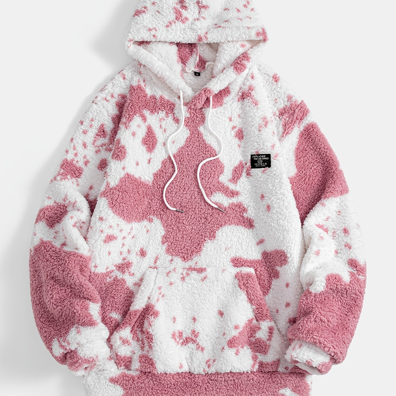 Teddyfleece Hoodie Kuhflecken-Muster mit Kängurutasche und Kapuze