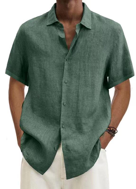 Men's Casual Short-Sleeve Shirt – Modern Japanese Style, V-Neck, Solid Color, Ideal for Everyday & Vacation
