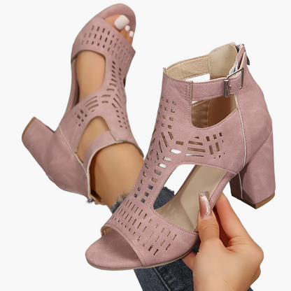 Women's high heel sandals with block heel and cut-out design – fashionable casual shoes for any occasion