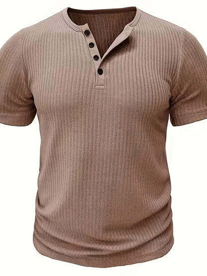 Herren Henley T-Shirt mit Knopfleiste und Streifen – Freizeit Kurzarmshirt für Alltag & Freizeit