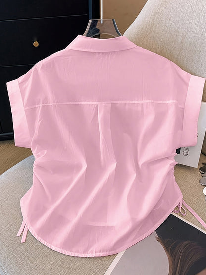 Women's short-sleeve blouse with drawstring and modern cut – Business & Casual