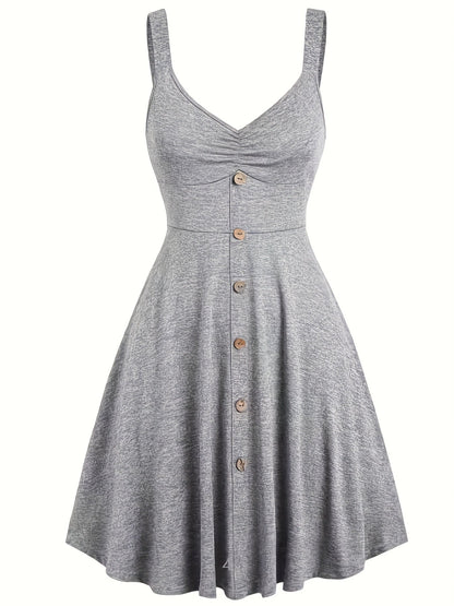 Damen Sommerkleid Elegant mit Knopfleiste und Trägern – Freizeit & Alltag