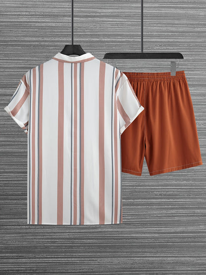 Herren Freizeit Sommer Set – Gestreiftes Kurzarmhemd mit Shorts, Modernes Outfit für Alltag & Urlaub