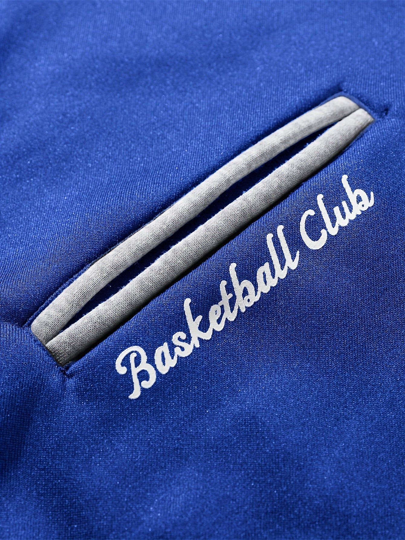 Men’s baseball jacket with hood, snap buttons, embroidery, and ribbed cuffs