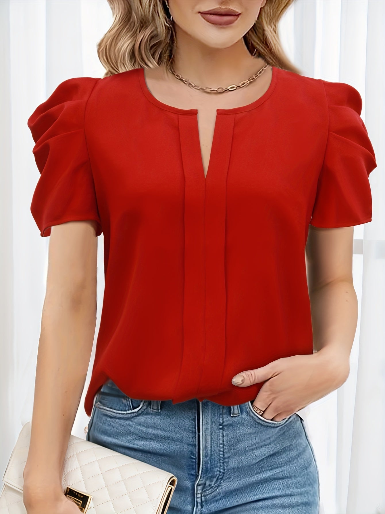 Women's blouse with puff sleeves and modern cut – Elegant office & casual wear