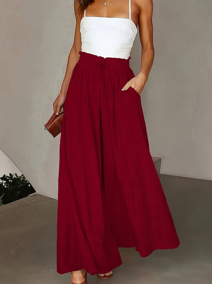 Women's Elegant Wide High Waist Palazzo Pants with Pockets – Perfect for Office & Leisure