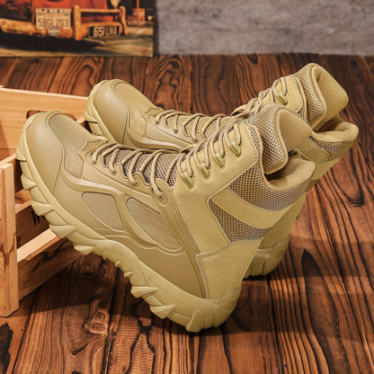 Tactical men's boots, high ankle coverage, khaki and black