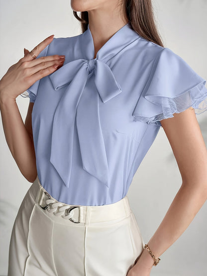 Women's blouse with bow and ruffle sleeves – Elegant office and casual style
