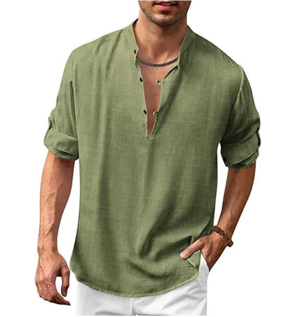 Men's Casual Henley Long Sleeve Shirt – Loose Beach Shirt for Vacation and Everyday Use