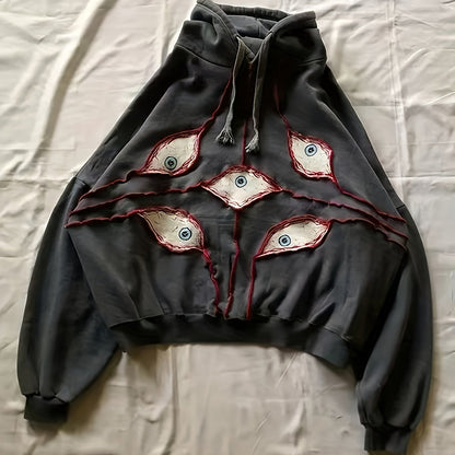 Hoodie with eye motif, relaxed fit, dark gray
