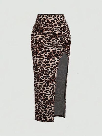 Women's maxi skirt with a high waist and side slit, three-colored
