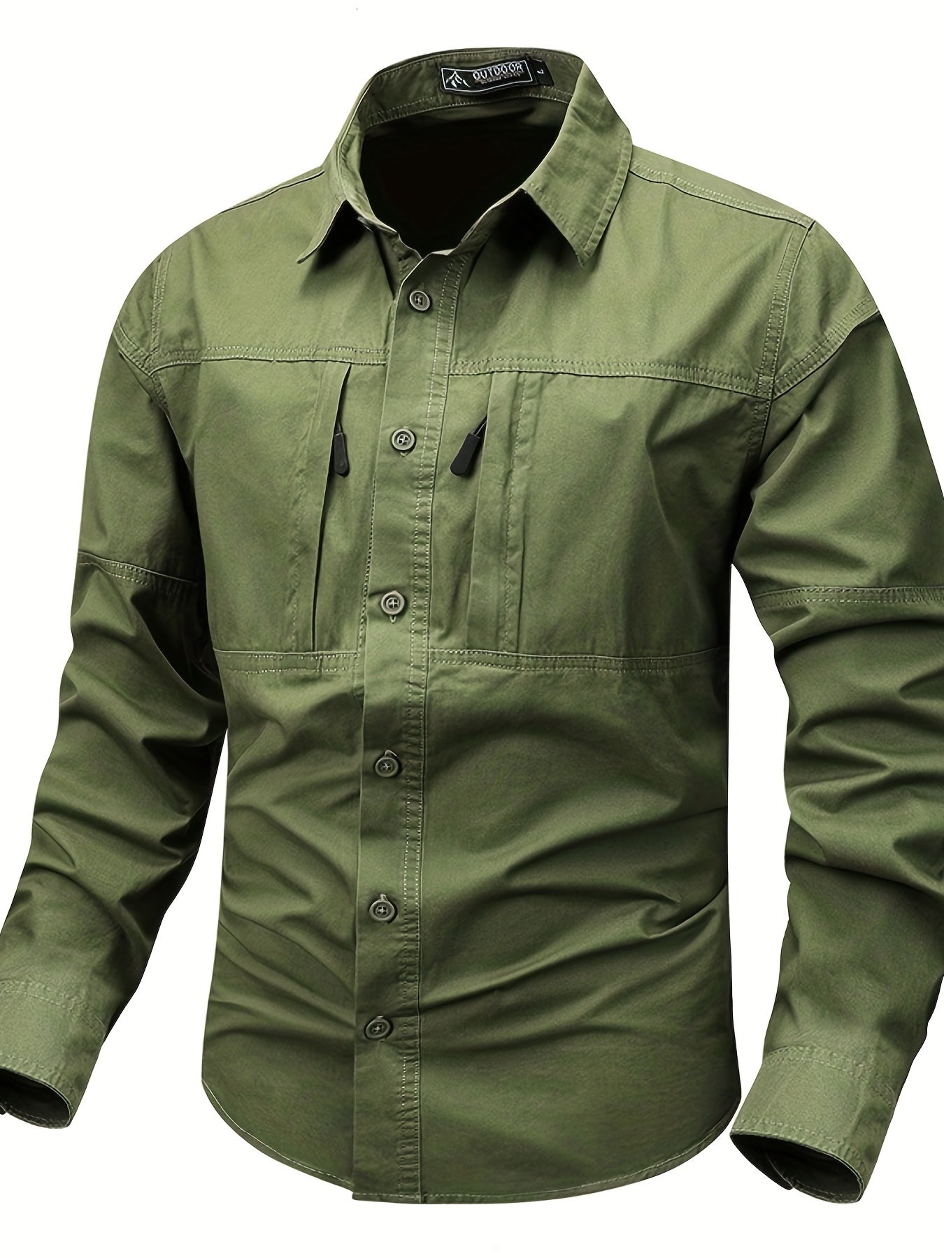 Herren Langarmhemd mit Brusttaschen und Knopfleiste in Militär-Stil