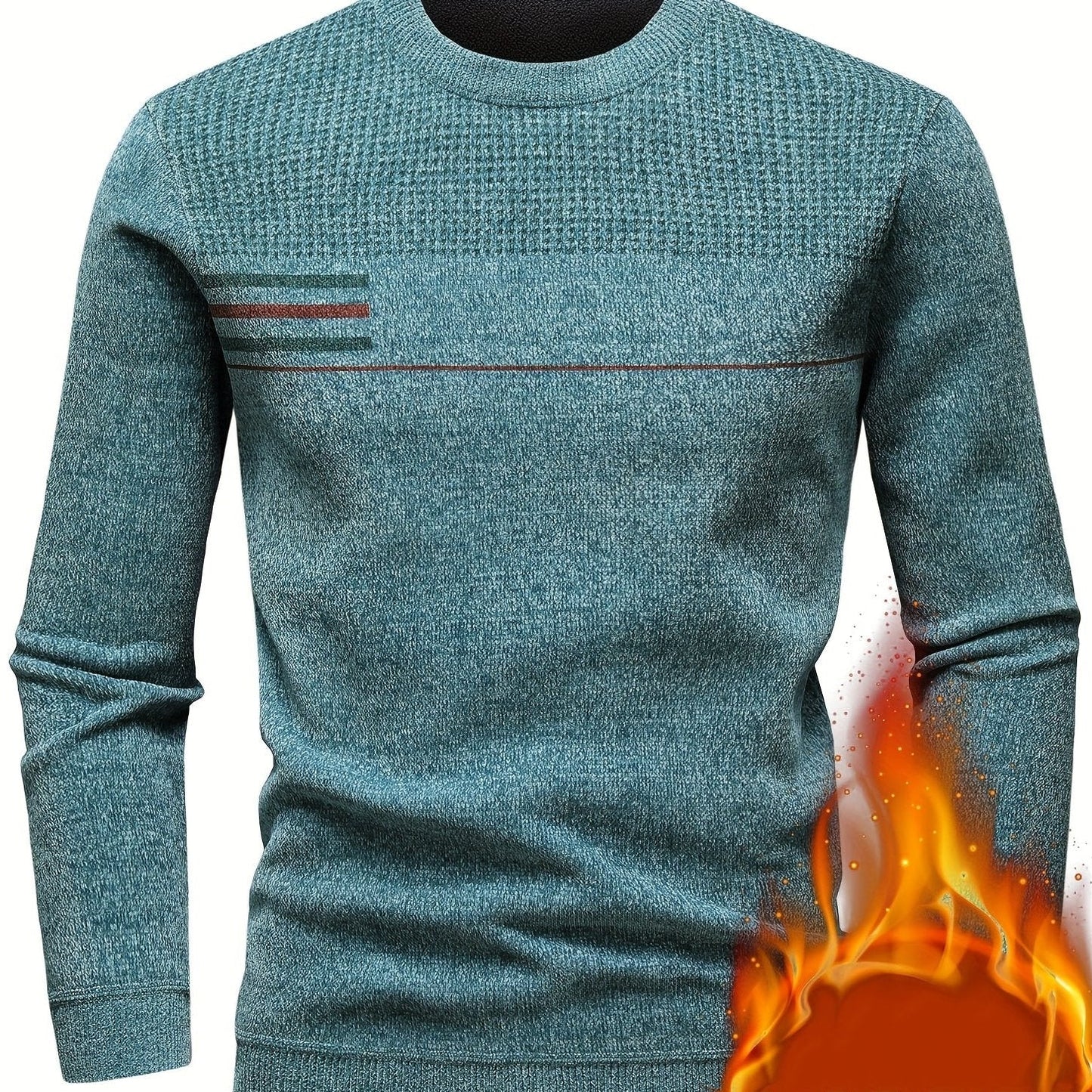 Herren Rundhalspullover Strickoptik mit Streifen und Strukturmuster
