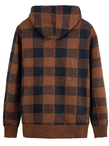 Herren Karierte Strickjacke mit Kapuze und Reißverschluss, gefüttert