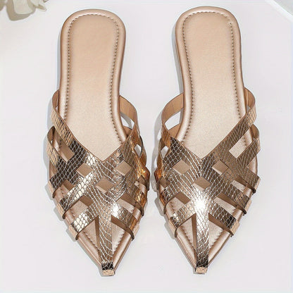 Women's Flat Mules with Braided Design and Pointed Shape – Elegant Slip-On Shoes for Everyday and Going Out