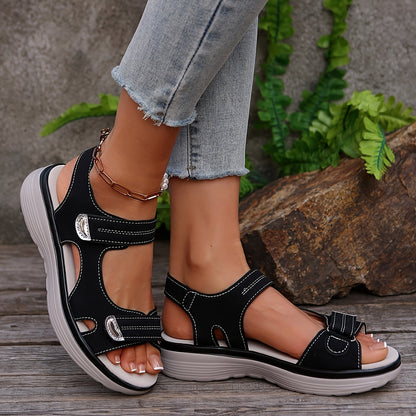 Women's Comfort Sandals with Velcro Closure – Everyday & Casual, Open Toes, Platform Sole