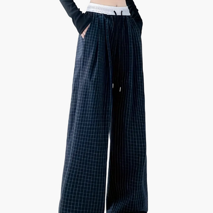 Women's Wide-Leg Pants with Checkered Pattern for Casual and Streetwear