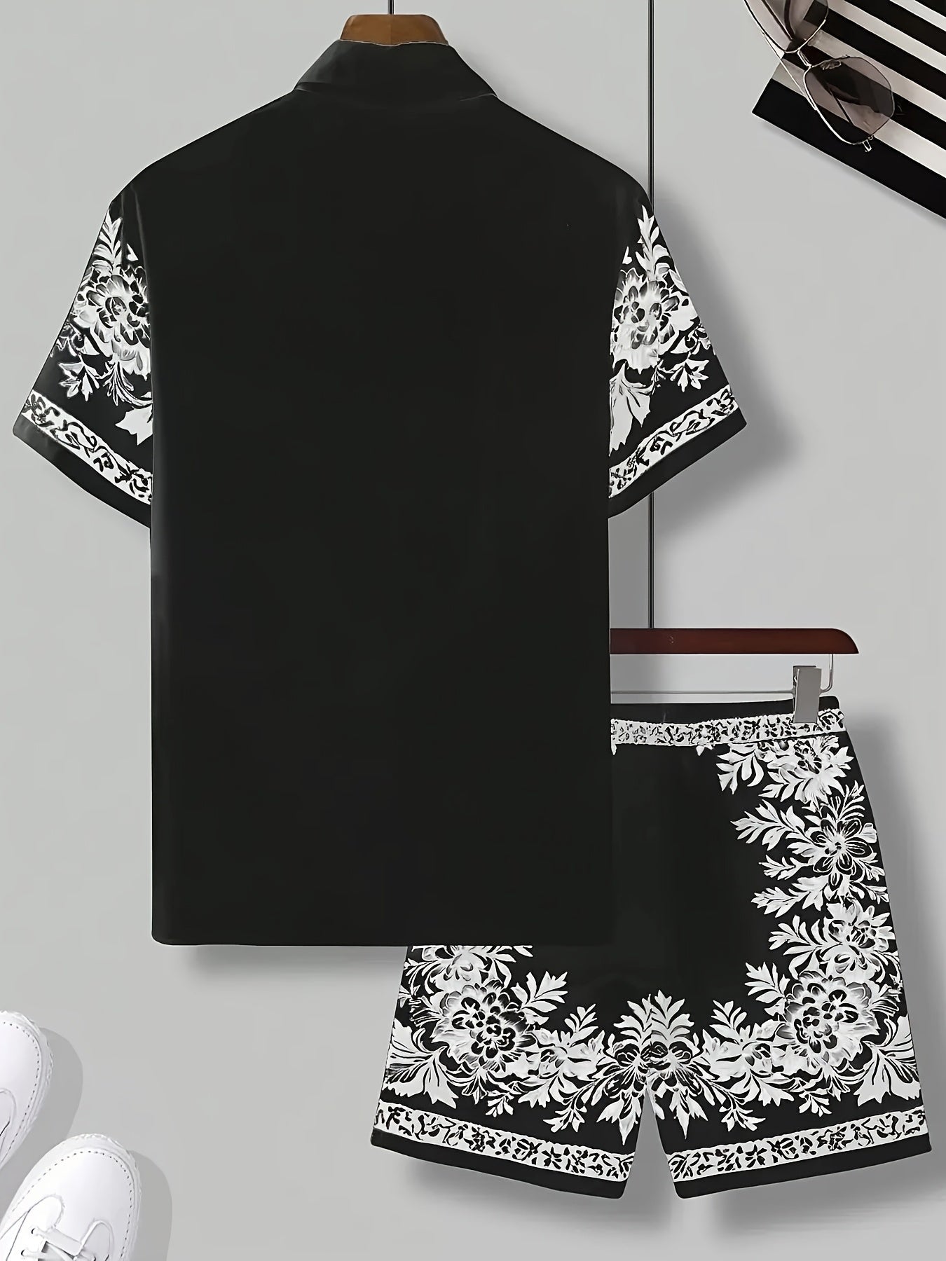 Men's Summer Casual Set with Short-Sleeve Shirt and Shorts – Floral Pattern, Ideal for Vacation & Beach