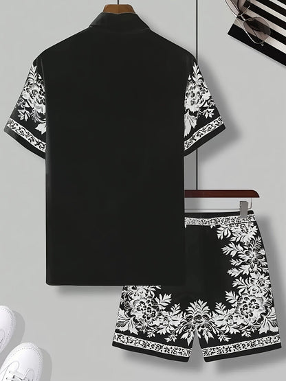 Men's Summer Casual Set with Short-Sleeve Shirt and Shorts – Floral Pattern, Ideal for Vacation & Beach
