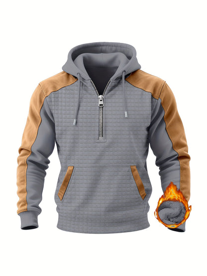 Herren Hoodie Halb-Reißverschluss Stepp-Optik Zweifarbig
