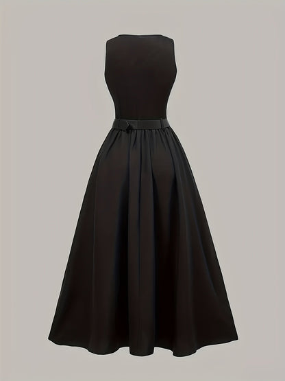 Women's Elegant A-Line Evening Dress with Belt, Sleeveless, Festive and Stylish for Special Occasions
