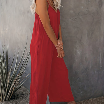 Women's jumpsuit with spaghetti straps and wide legs – Casual one-piece for spring and summer