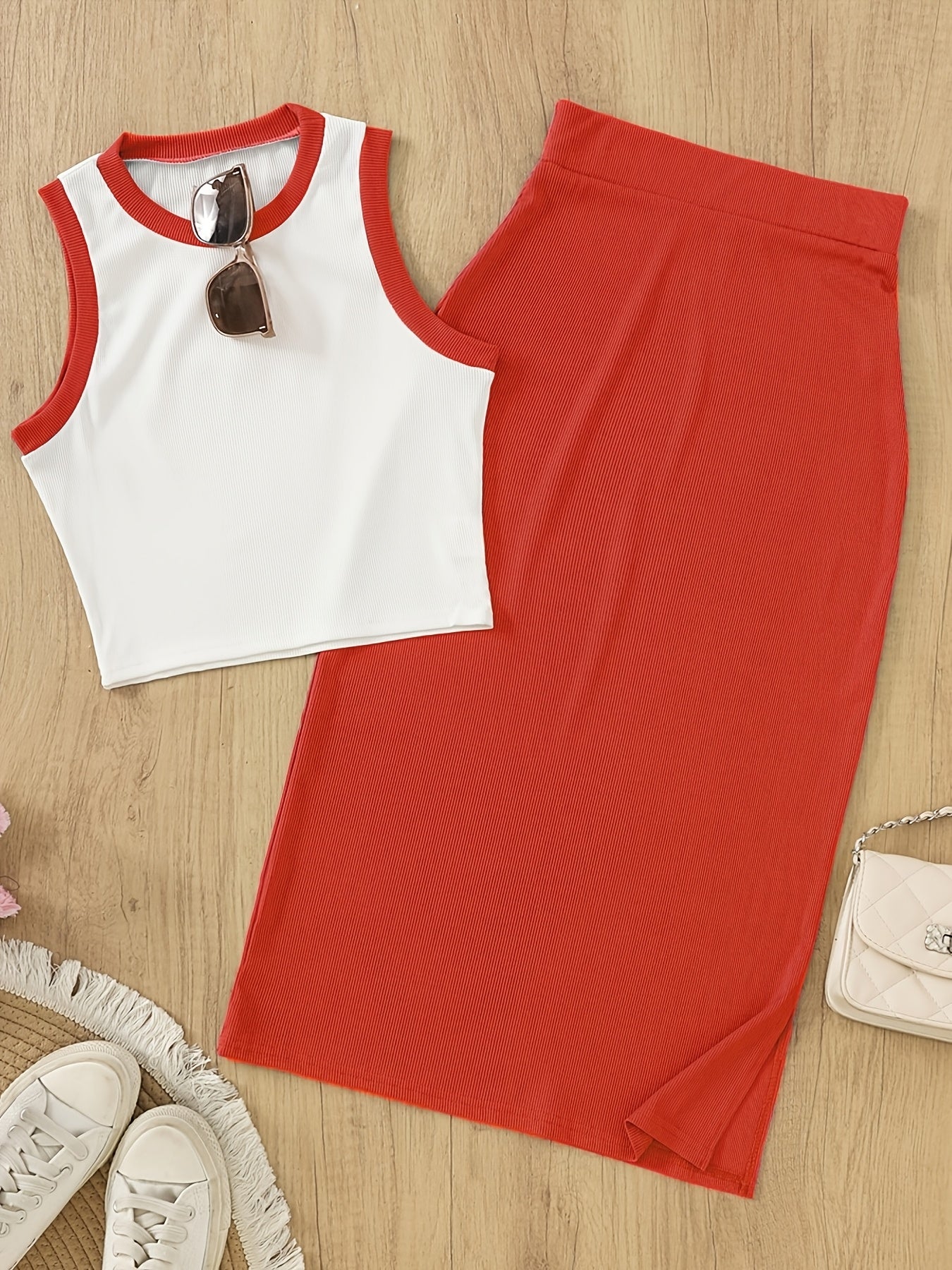 Women's Elegant Two-Piece Set with Sleeveless Top and Skirt – Perfect for Spring and Summer