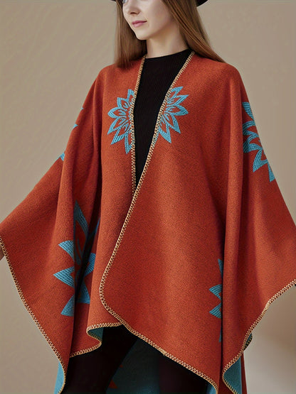Wickelponcho Damen mit Blumenmuster beidseitig tragbar Decke