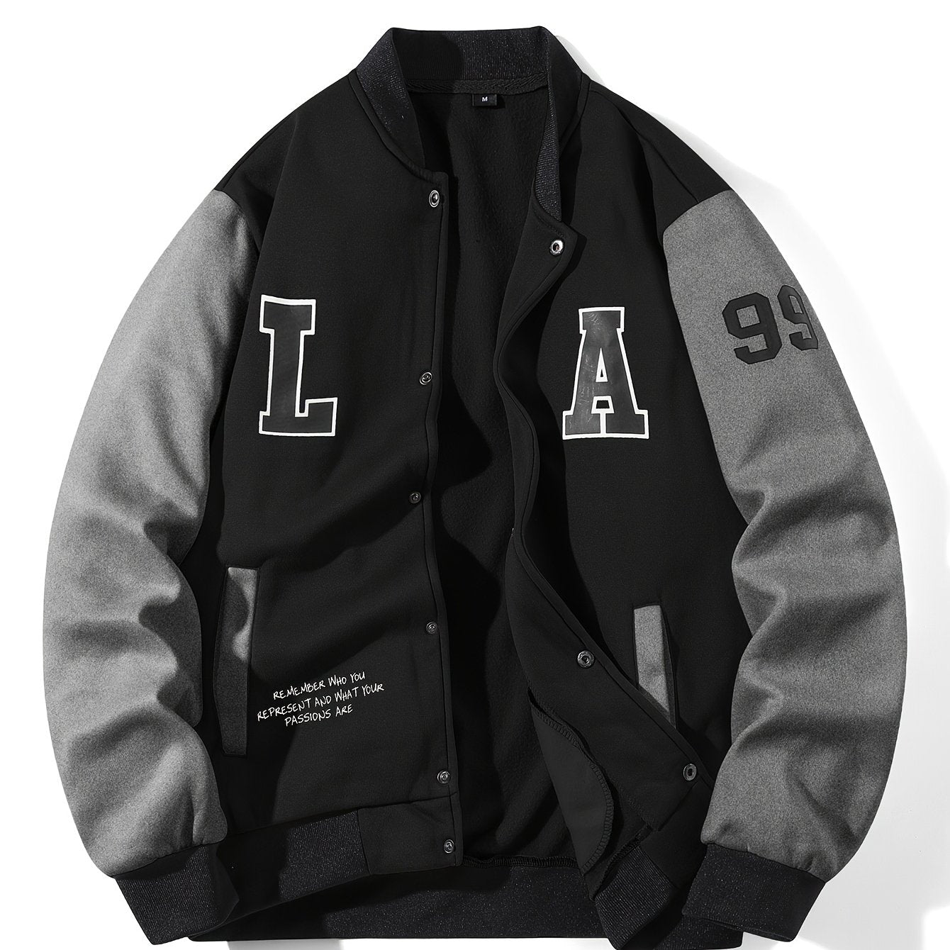 Baseball college jacket with “L A 99” lettering