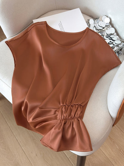 Women's blouse with ruching and round neckline – Elegant office and going-out style