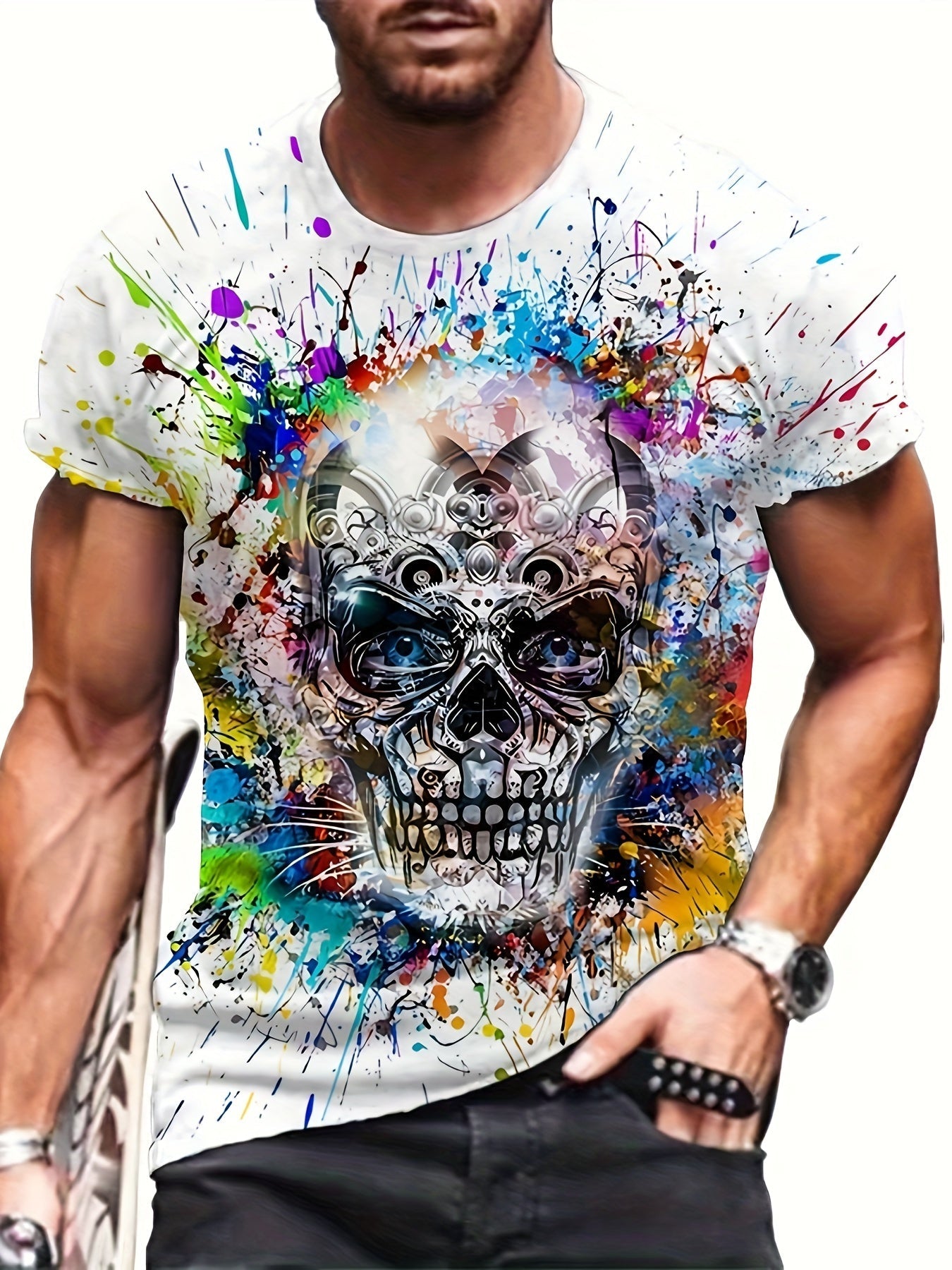 Herren Oversize T-Shirt mit Totenkopf-Splash-Print – Urban Streetwear Stil