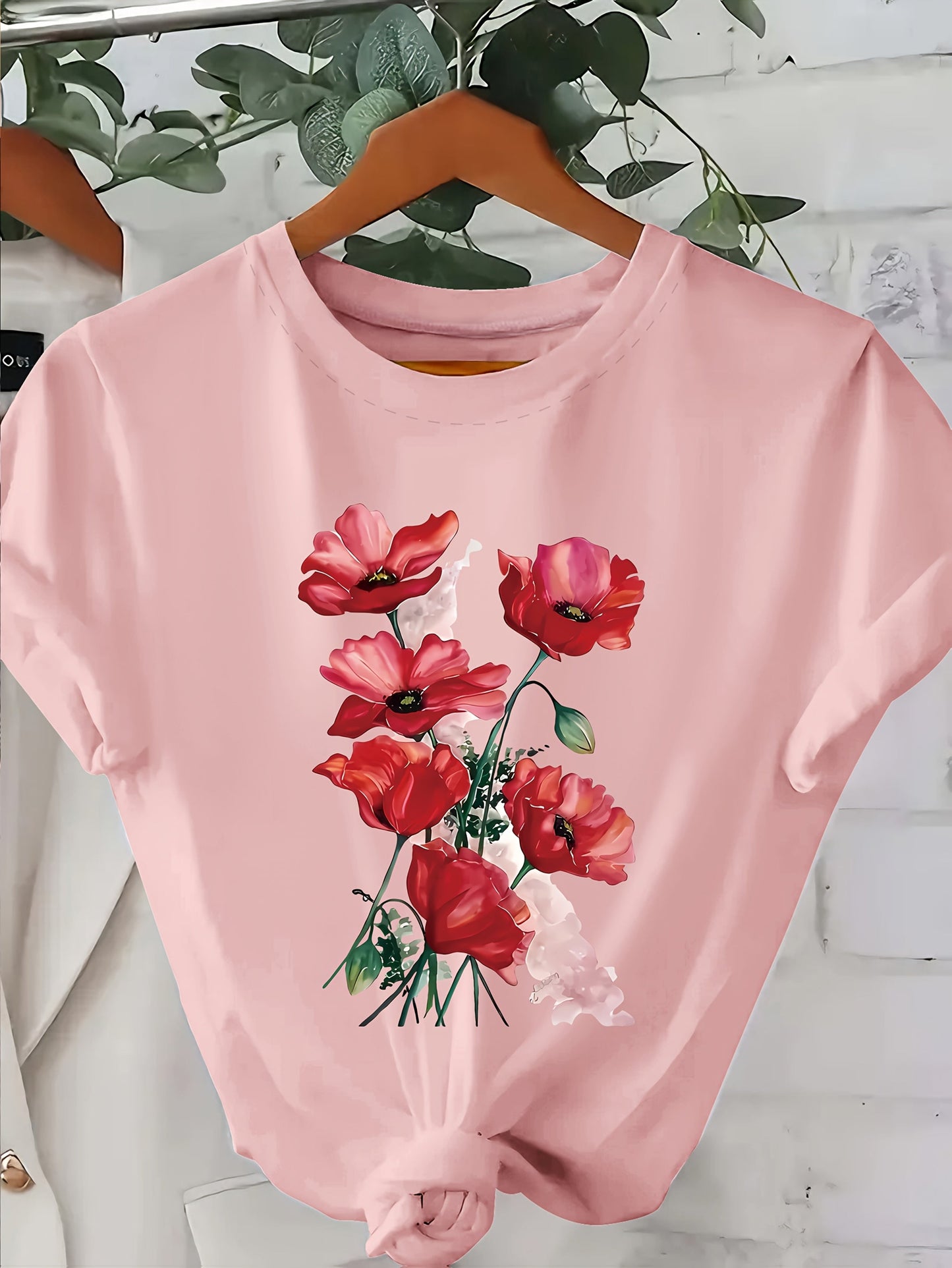 Women's T-Shirt with Floral Design – Casual Style, Spring/Summer, Floral Print